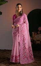 Soft Cotton Woven Jamdani Nakshi Thread Work Saree – Bush Pink and Deep Magenta