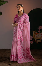 Soft Cotton Woven Jamdani Nakshi Thread Work Saree – Bush Pink and Deep Magenta