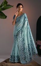Soft Cotton Woven Jamdani Nakshi Thread Work Saree – Powder Blue and Dark Teal 