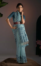 Soft Cotton Woven Jamdani Nakshi Thread Work Saree – Powder Blue and Dark Teal 