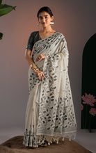 Soft Cotton Woven Jamdani Nakshi Thread Work Saree – Off White and Charcoal Grey