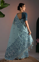 Soft Cotton Woven Jamdani Nakshi Thread Work Saree – Powder Blue and Dark Teal 