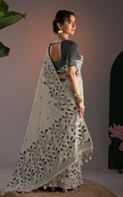Soft Cotton Woven Jamdani Nakshi Thread Work Saree – Off White and Charcoal Grey