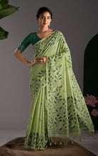 Soft Cotton Woven Jamdani Nakshi Thread Work Saree – Pistachio and Bottle Green