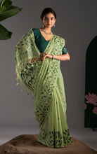 Soft Cotton Woven Jamdani Nakshi Thread Work Saree – Pistachio and Bottle Green