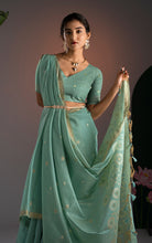 Soft Cotton Woven Floral Pallu Jamdani Saree Thread Nakshi Work in Sea Green, Off White with Antique Gold