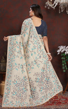 Tantuja Inspired Traditional Floral Nakshi Jaal Work Soft Jamdani Saree in Beige, Sea Green and Brown