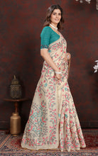 Tantuja Inspired Traditional Floral Nakshi Jaal Work Soft Jamdani Saree in Beige, Hot Pink and Multicolored
