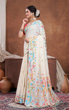 Traditional Needle Karat Work Soft Cotton Linen Jamdani Saree in Beige and Multicolored