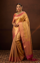 Soft Brocade Tissue Silk Kanjivaram Saree in Off Golden and Pink