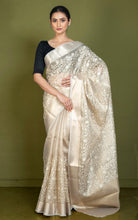 Floral and Leaf Vines Thread Embroidery Work Designer Tissue Micro Checks Saree