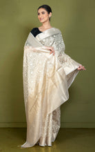 Floral and Leaf Vines Thread Embroidery Work Designer Tissue Micro Checks Saree