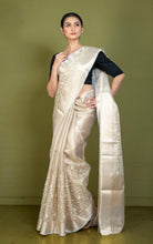 Floral and Leaf Vines Thread Embroidery Work Designer Tissue Micro Checks Saree