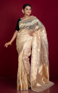 Handwoven Pure Tissue Katan Banarasi Silk Saree in Beige Gold