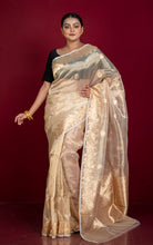 Handwoven Pure Tissue Katan Banarasi Silk Saree in Beige Gold