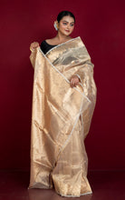 Handwoven Pure Tissue Katan Banarasi Silk Saree in Beige Gold