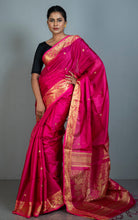 Handwoven Soft Tissue Linen Silk Saree in Hot Pink and Golden