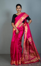 Handwoven Soft Tissue Linen Silk Saree in Hot Pink and Golden