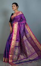 Handwoven Soft Tissue Linen Silk Saree in Purple, Hot Pink and Golden