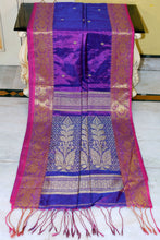 Handwoven SOft Tissue Linen Silk Saree in Purple, Hot Pink and Golden