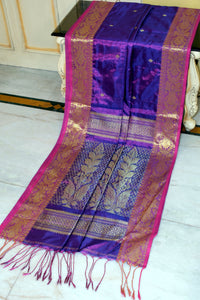 Handwoven SOft Tissue Linen Silk Saree in Purple, Hot Pink and Golden