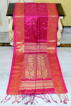 Handwoven SOft Tissue Linen Silk Saree in Hot Pink and Golden