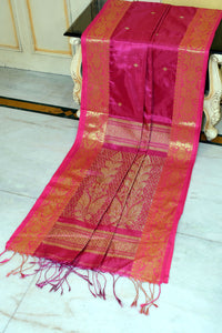 Handwoven SOft Tissue Linen Silk Saree in Hot Pink and Golden