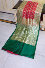 Traditional Semi Katan Banarasi Silk Saree in Red and Emerald Green