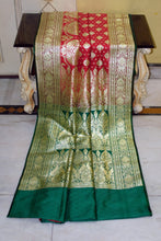 Traditional Semi Katan Banarasi Silk Saree in Red and Dark Green