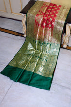 Traditional Semi Katan Banarasi Silk Saree in Red and Dark Green