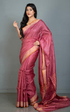 Premium Quality Tussar Baluchari Silk Saree in Muted Pink, Dark Mauve and Antique Golden