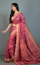 Premium Quality Tussar Baluchari Silk Saree in Muted Pink, Dark Mauve and Antique Golden