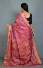 Premium Quality Tussar Baluchari Silk Saree in Muted Pink, Dark Mauve and Antique Golden