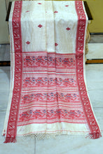 Premium Quality Tussar Baluchari Silk Saree in Pearl White, Dark Red and Midnight Blue