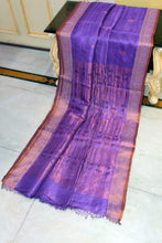 Premium Quality Tussar Baluchari Silk Saree in Lavender Indigo and Antique Golden