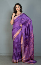 Premium Quality Tussar Baluchari Silk Saree in Lavender Indigo and Antique Golden