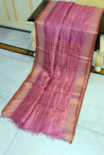 Premium Quality Tussar Baluchari Silk Saree in Muted Pink, Dark Mauve and Antique Golden