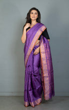 Premium Quality Tussar Baluchari Silk Saree in Lavender Indigo and Antique Golden