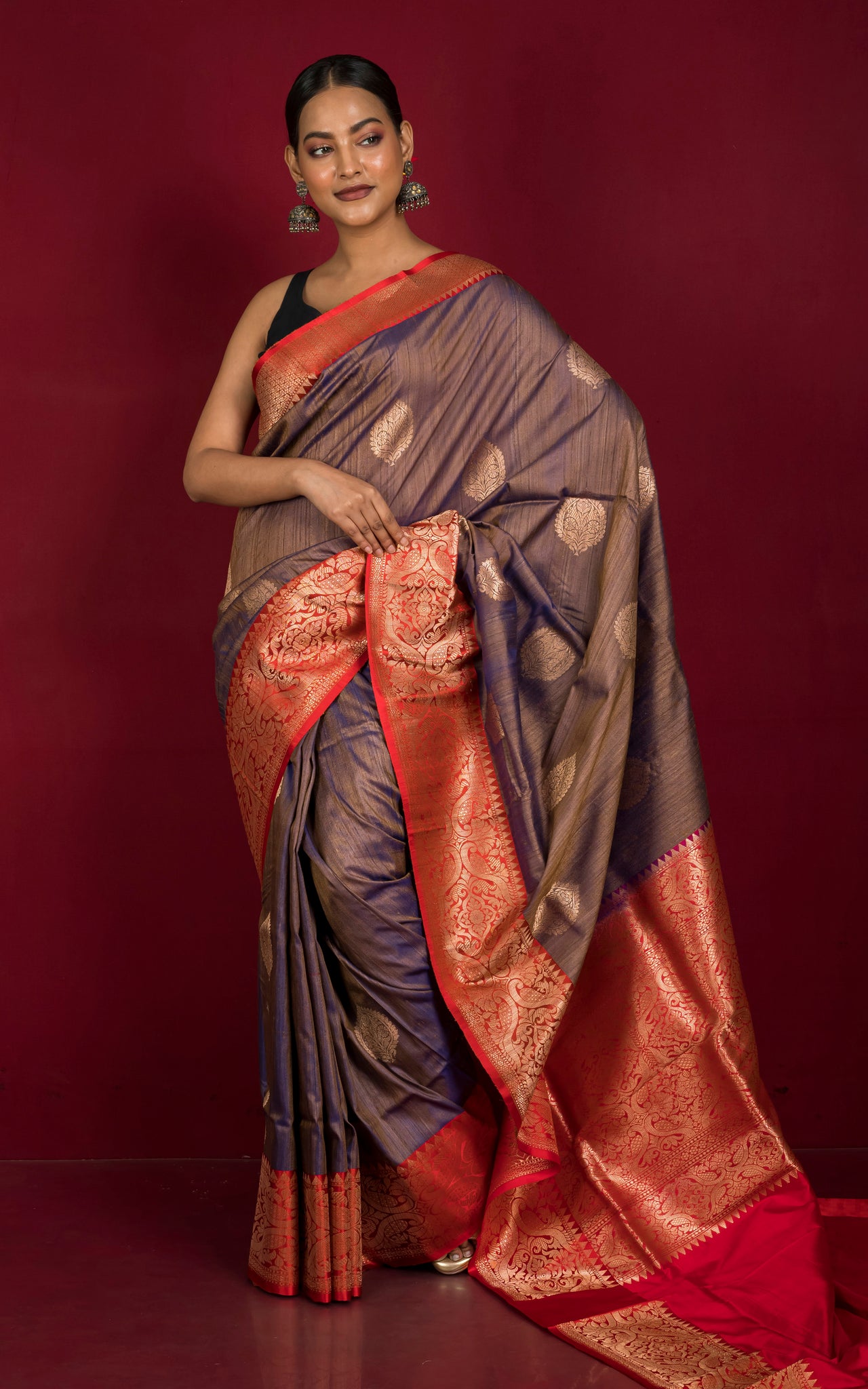 MAROON MOST GORGEOUS TUSSAR SILK BANARASI SAREE - SHREE SAI TRADING -  4176468