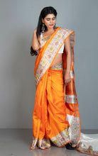 Handwoven Rangkart Dupion Tussar Raw Silk Saree in Orange, Off White, Multicolored and Antique Golden