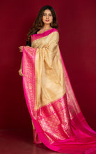 Premium Tussar Banarasi Silk Saree in Beige and Hot Pink