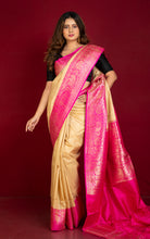 Premium Quality Tussar Banarasi Silk Saree in Beige and Hot Pink