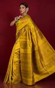Woven Chakram Nakshi Motif Designer Tussar Banarasi Saree in Golden Yellow and Antique Golden