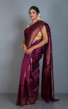 Handwoven Dupion Tussar Raw Silk Saree in Wine and Antique Golden