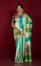 Handwoven Rangkart Dupion Tussar Raw Silk Saree in Multi Shades of Green and Antique Golden