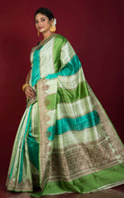 Handwoven Rangkart Dupion Tussar Raw Silk Saree in Multi Shades of Green and Antique Golden