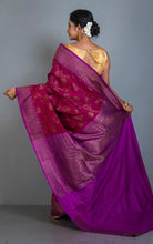 Premium Quality Tussar Silk Brocade Jamdani Saree in Magenta, Purple and Antique Golden