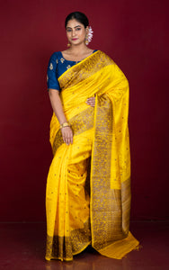 Handwoven Dupion Tussar Raw Silk Saree in Golden Yellow and Antique Golden