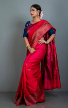 Handwoven Dupion Tussar Dual Shaded Raw Silk Saree in Red, Hot Pink and Antique Golden