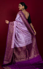 Handwoven Dupion Tussar Raw Silk Saree in Lavender, Eggplant Purple and Antique Golden
